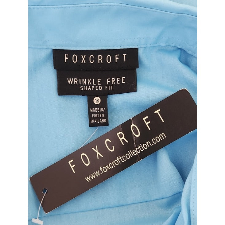 Foxcroft Womens Blue Short Sleeve Button-Down Shirt Size 18 NWT Flaw