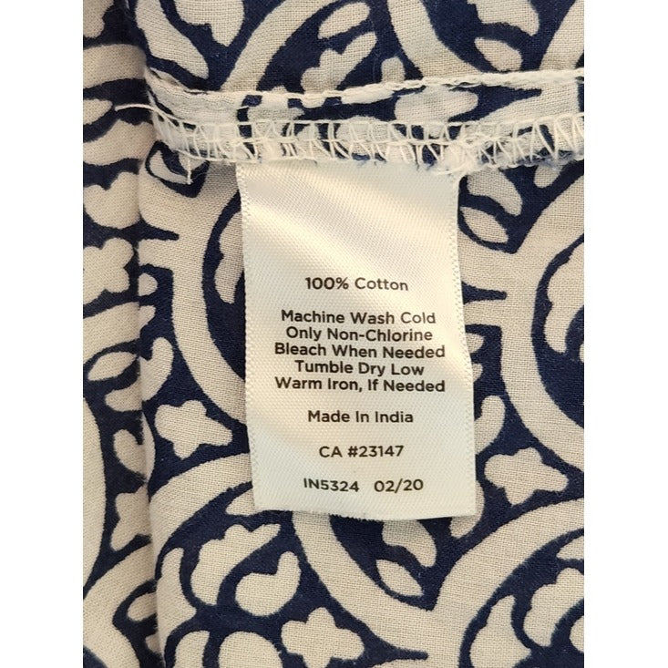 Talbots Blue and White Print Pintuck Cotton Blouse Size Small