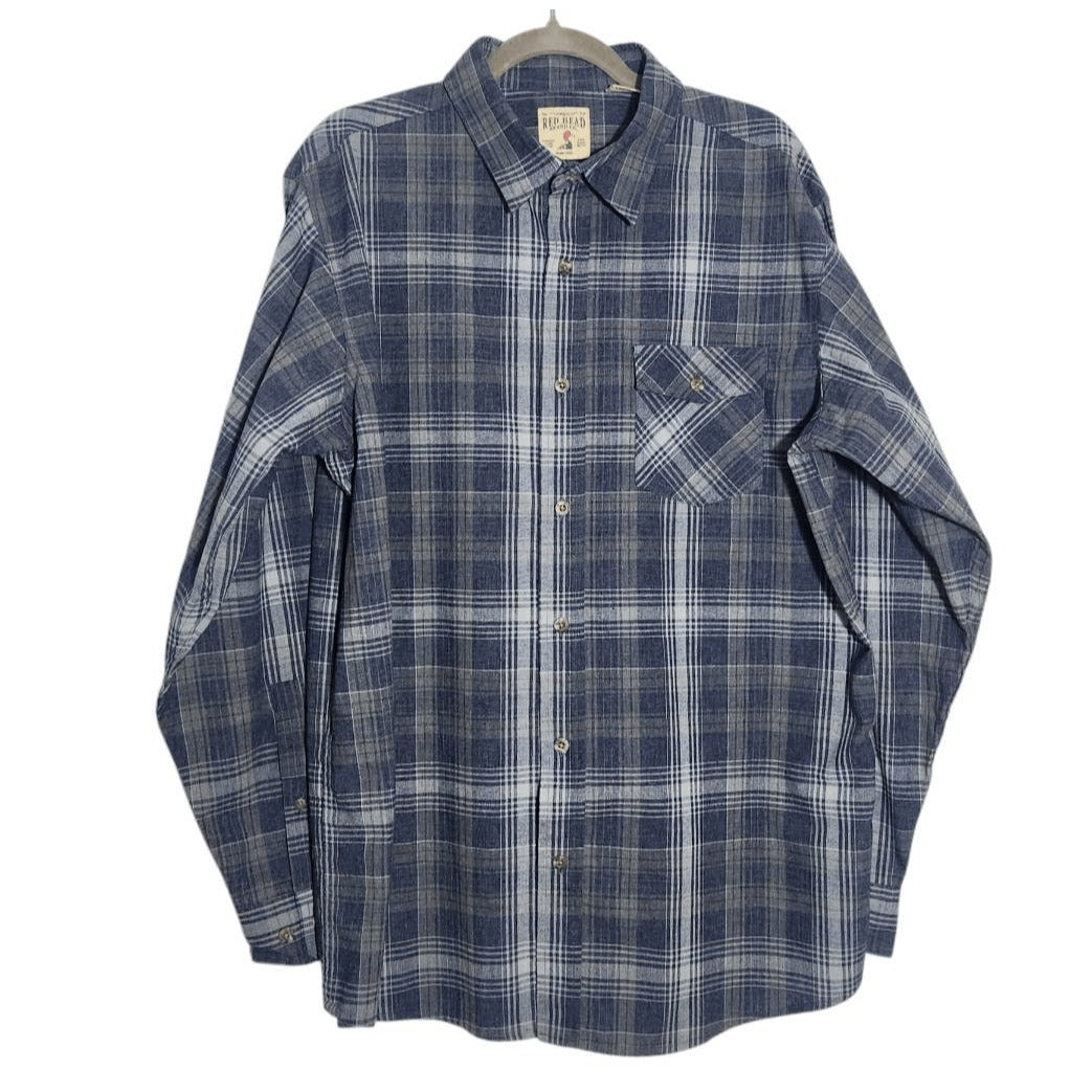 Red Head Blue and Gray Plaid Button Down Shirt Size XL Casual Plaid Button-Up