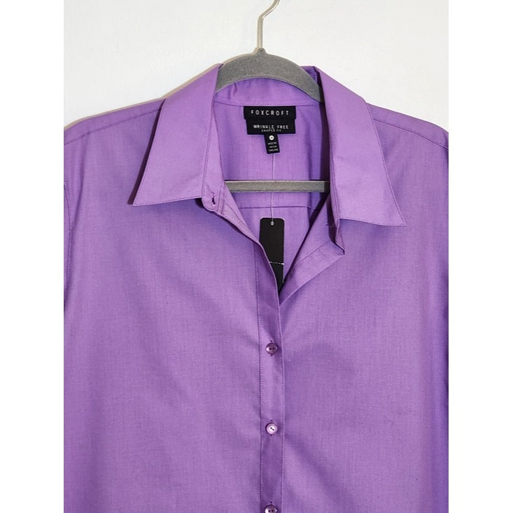Foxcroft Womens Purple Short Sleeve Button-Down Shirt Size 18 NWT Flaw