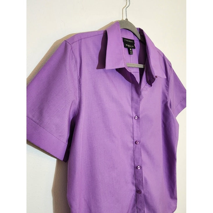 Foxcroft Womens Purple Short Sleeve Button-Down Shirt Size 18 NWT Flaw