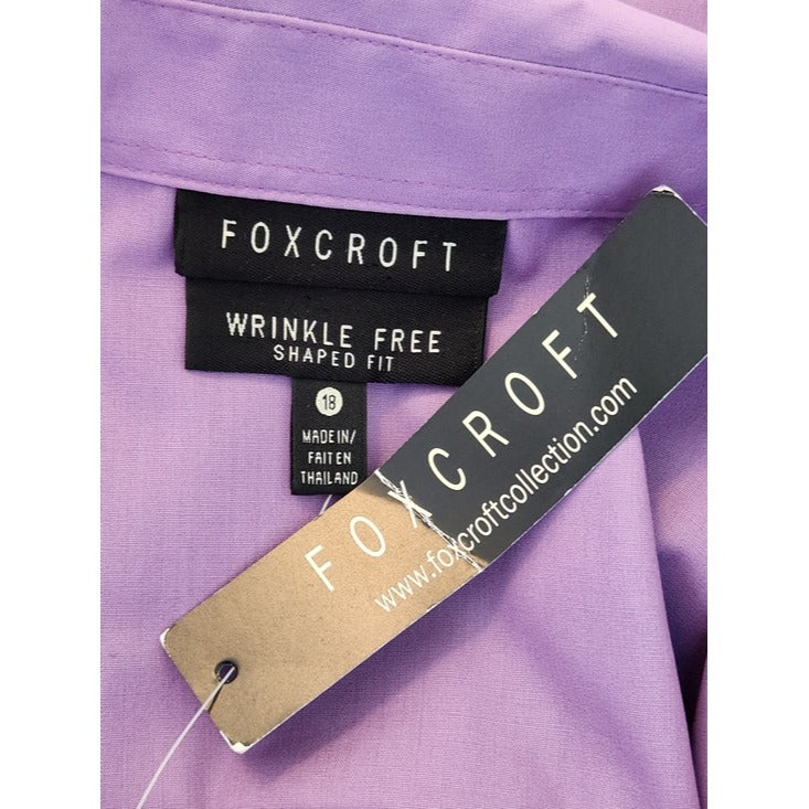 Foxcroft Womens Purple Short Sleeve Button-Down Shirt Size 18 NWT Flaw