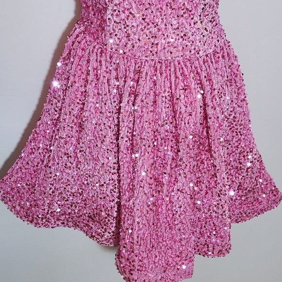 Faeriesty Pink One-Shoulder Sequin Cocktail Dress Size Large Pink Mini Dress