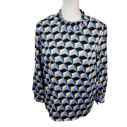 Monteau Retro Print Satin Blouse Size Large Monteau Colorful Print Blouse