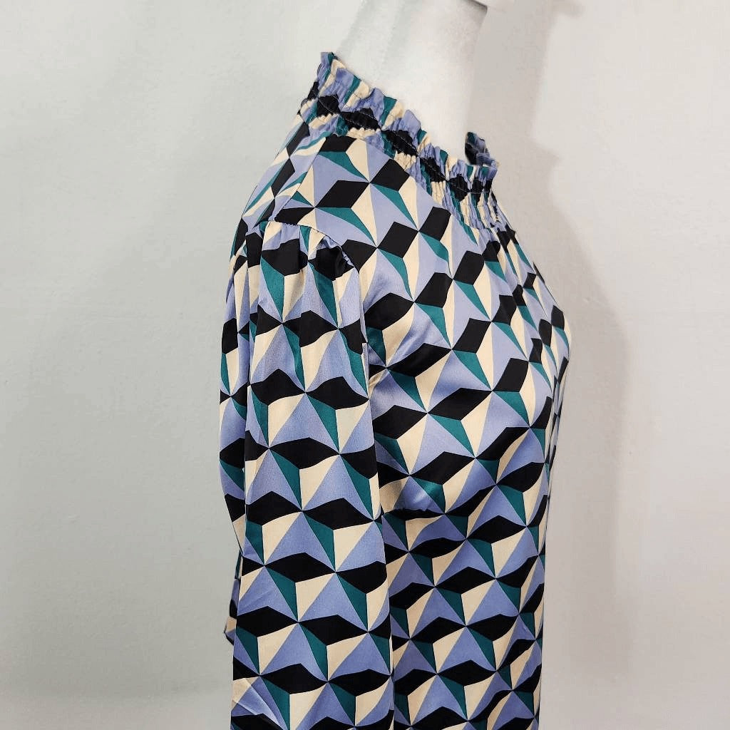 Monteau Retro Print Satin Blouse Size Large Monteau Colorful Print Blouse