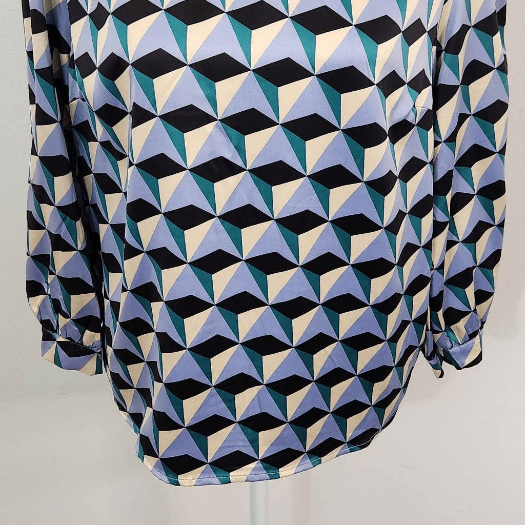 Monteau Retro Print Satin Blouse Size Large Monteau Colorful Print Blouse