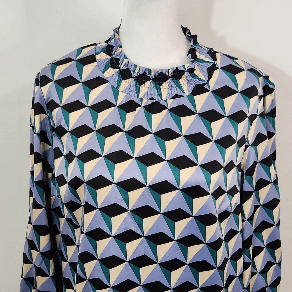 Monteau Retro Print Satin Blouse Size Large Monteau Colorful Print Blouse