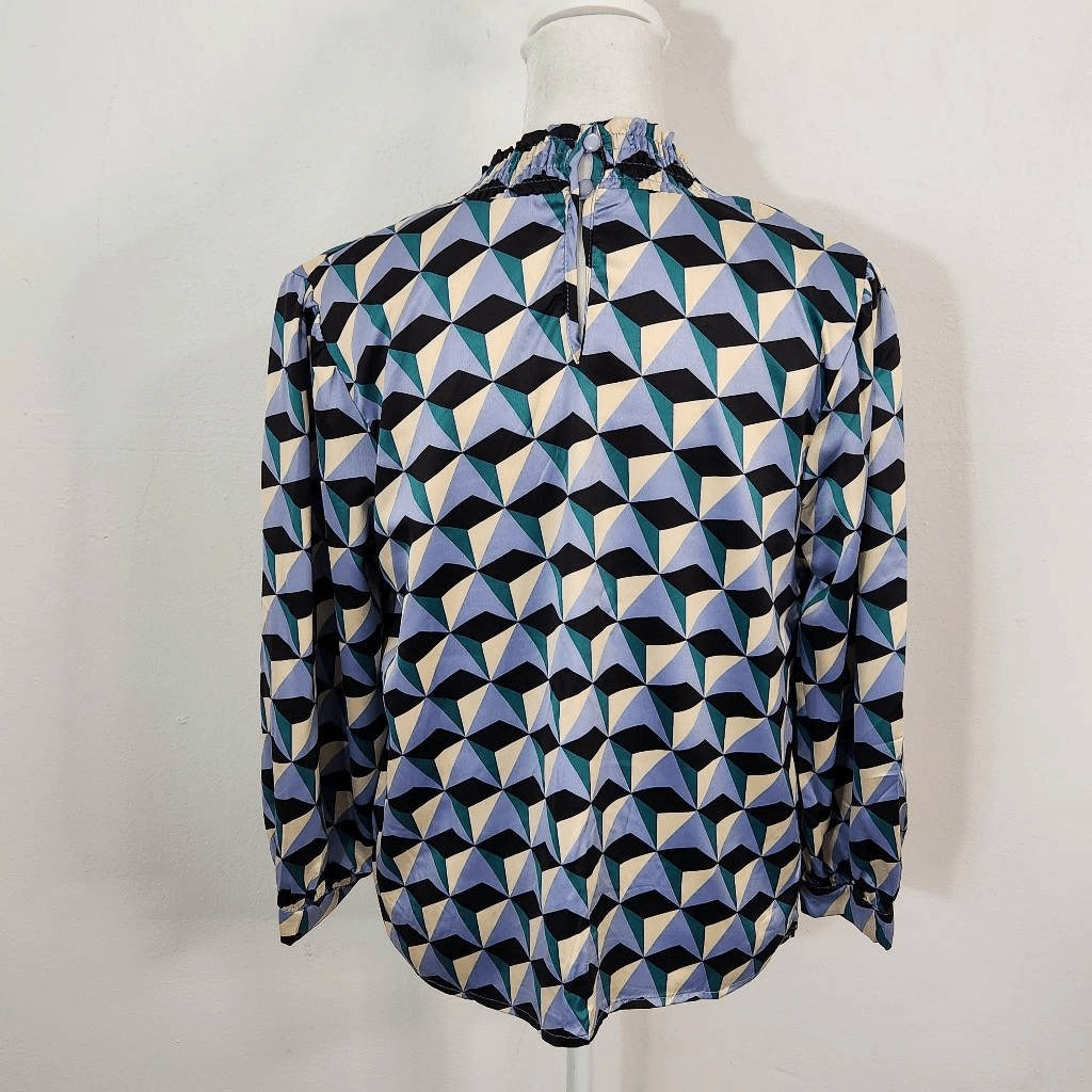 Monteau Retro Print Satin Blouse Size Large Monteau Colorful Print Blouse