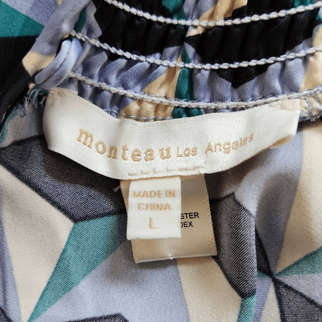 Monteau Retro Print Satin Blouse Size Large Monteau Colorful Print Blouse