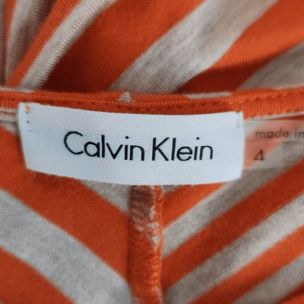 Calvin Klein Sleeveless Orange Striped Dress Size 4 Chevron Striped Dress