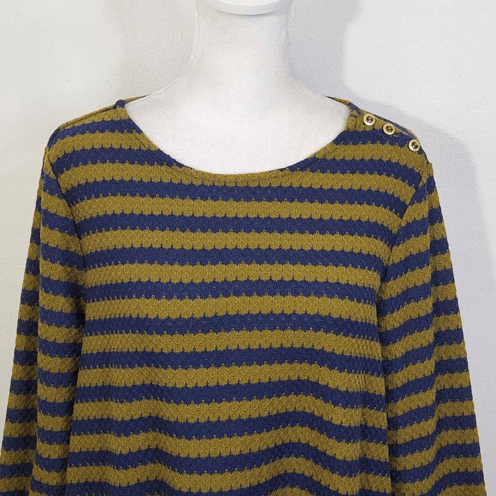 Isaac Mizrahi Navy and Green Stripe Top Size XS Striped Preppy Knit Top