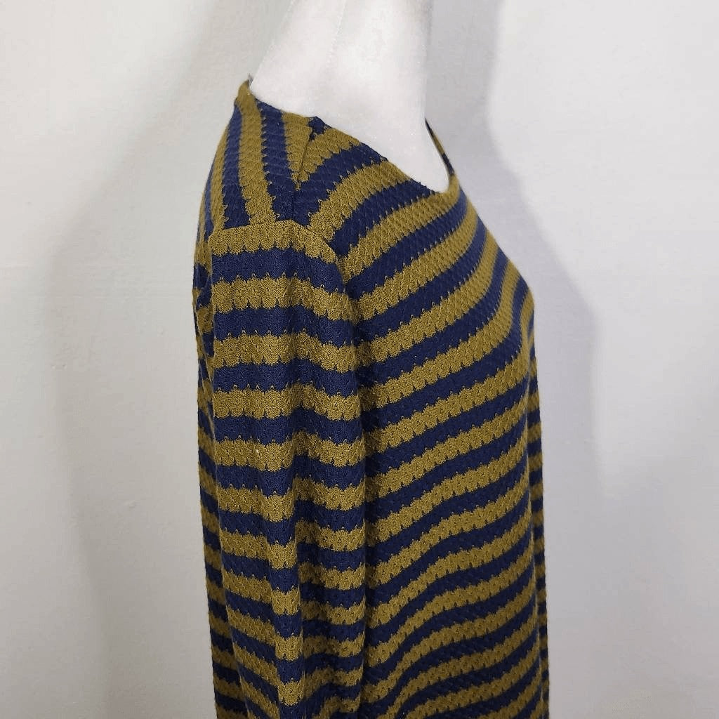 Isaac Mizrahi Navy and Green Stripe Top Size XS Striped Preppy Knit Top