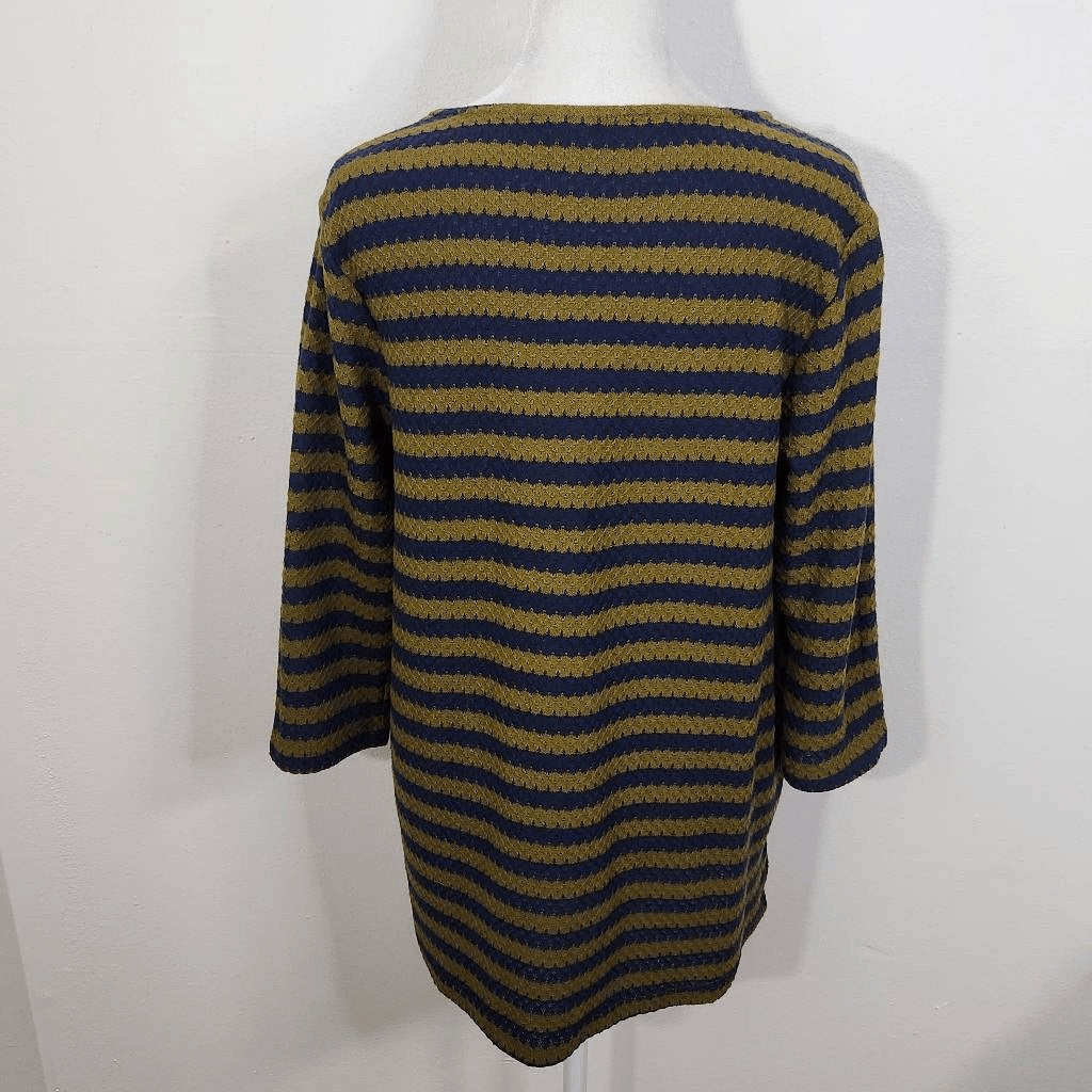 Isaac Mizrahi Navy and Green Stripe Top Size XS Striped Preppy Knit Top