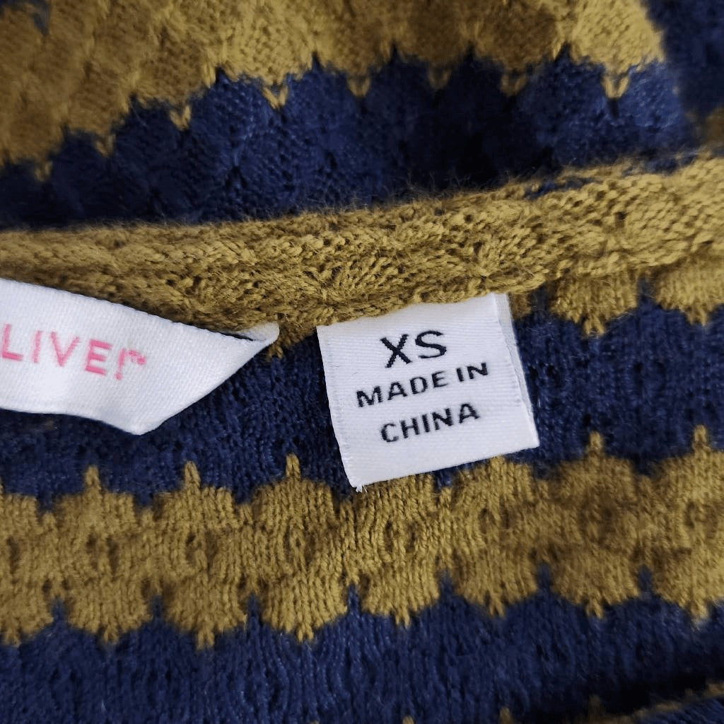 Isaac Mizrahi Navy and Green Stripe Top Size XS Striped Preppy Knit Top