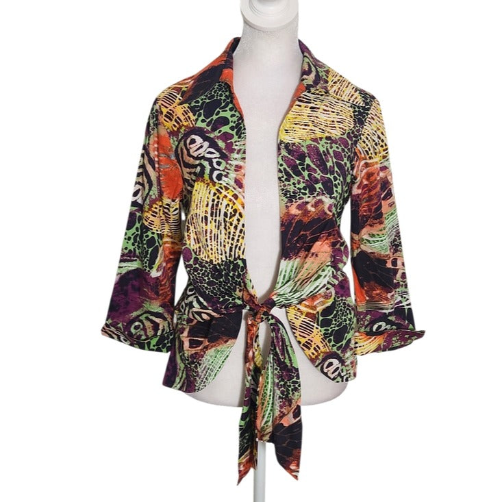 Mishca Multicolor Abstract Animal Print Tie Front Top Size Petite Small