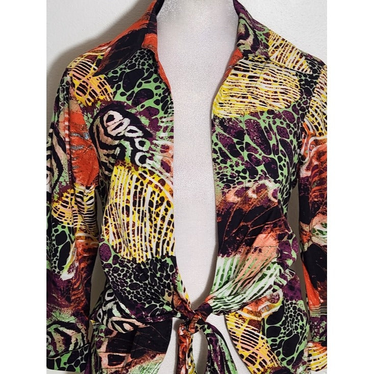 Mishca Multicolor Abstract Animal Print Tie Front Top Size Petite Small
