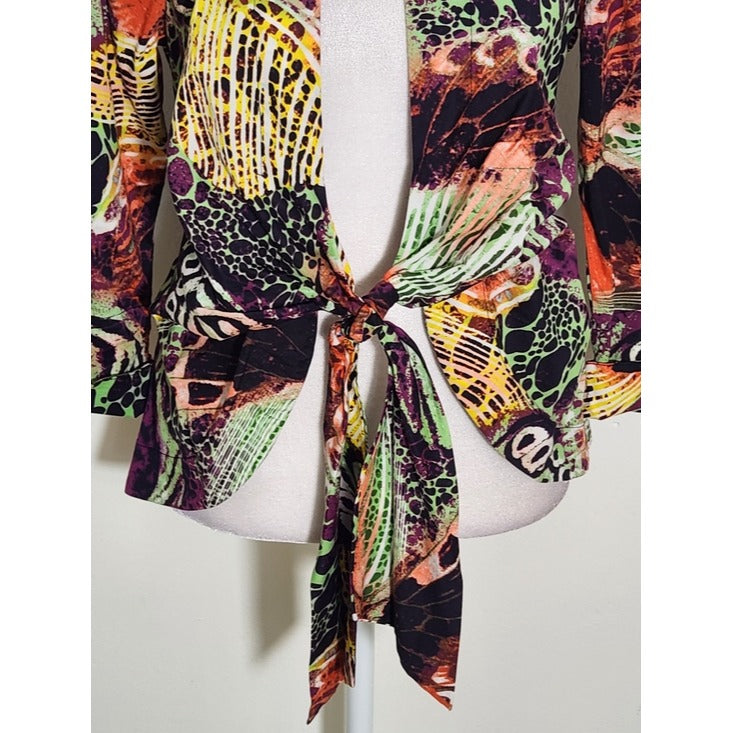 Mishca Multicolor Abstract Animal Print Tie Front Top Size Petite Small