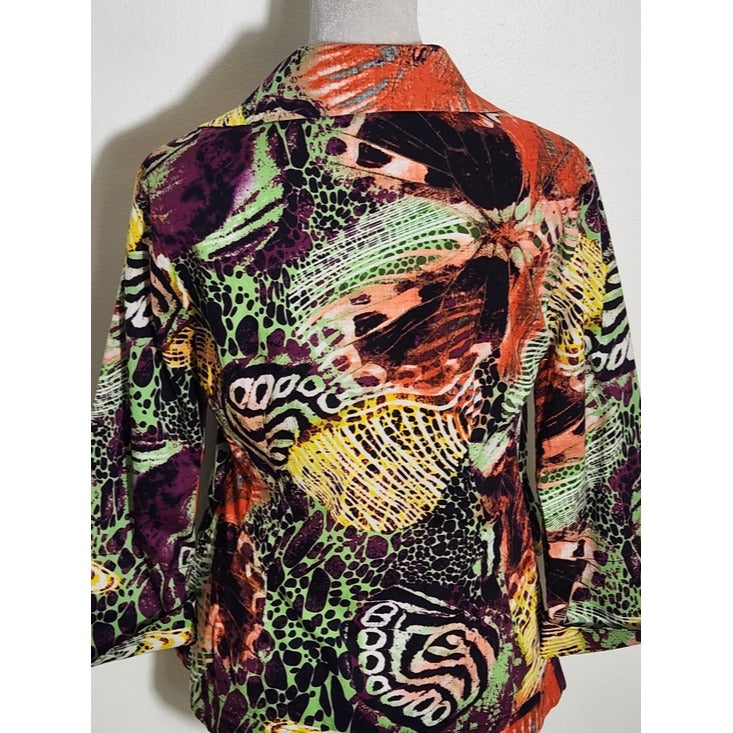 Mishca Multicolor Abstract Animal Print Tie Front Top Size Petite Small
