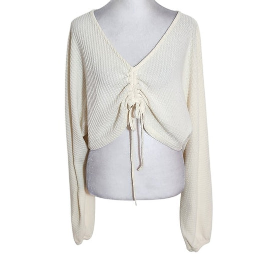 Out From Under Cream Waffle Knit Cropped Top Size Medium