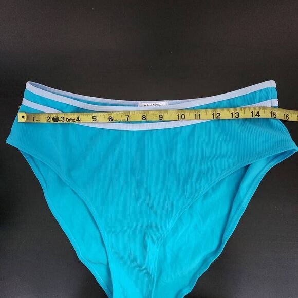 AI'MAGE Blue Bikini with Light Blue Trim and High Waist Bottoms NWT Size XL