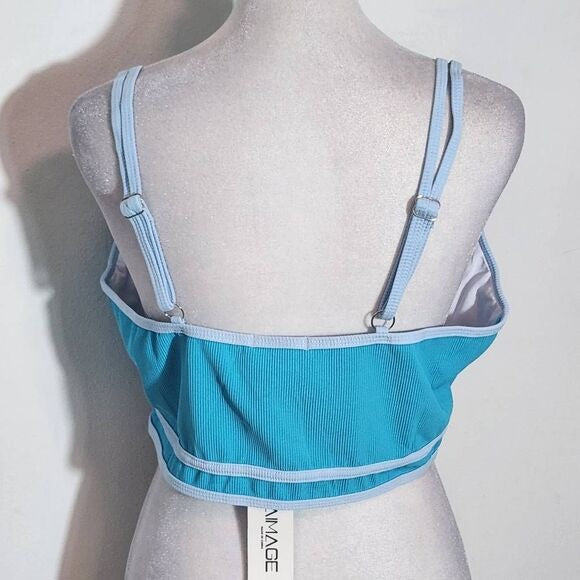 AI'MAGE Blue Bikini with Light Blue Trim and High Waist Bottoms NWT Size XL