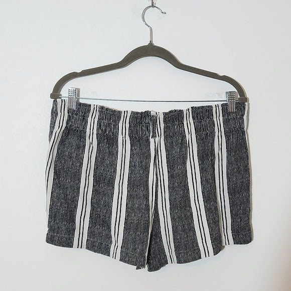 Indigo Rising Striped Black Boho Linen Shorts Sz Large Cotton Linen Blend Shorts