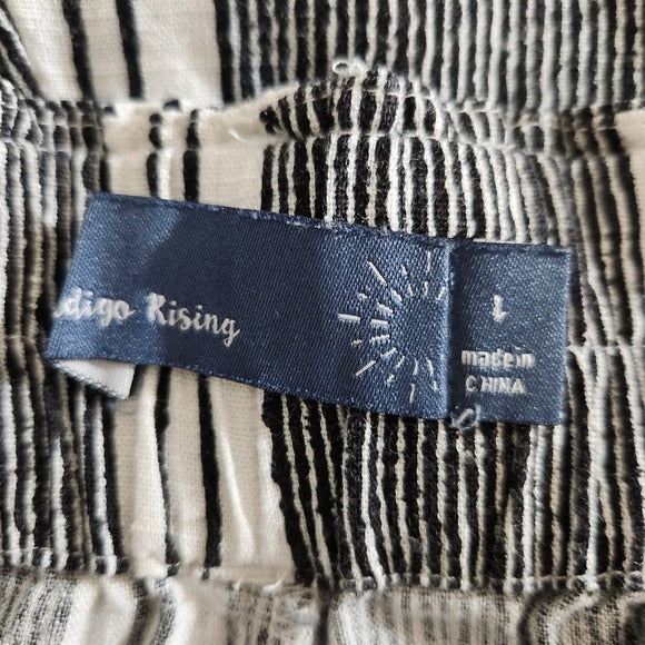 Indigo Rising Striped Black Boho Linen Shorts Sz Large Cotton Linen Blend Shorts