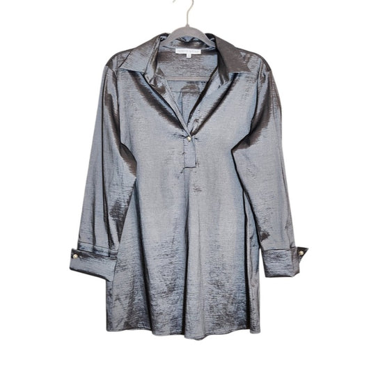 Preston & York Pewter Metallic Tunic with Faux Pearl Accent Size Medium