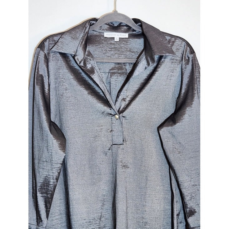 Preston & York Pewter Metallic Tunic with Faux Pearl Accent Size Medium