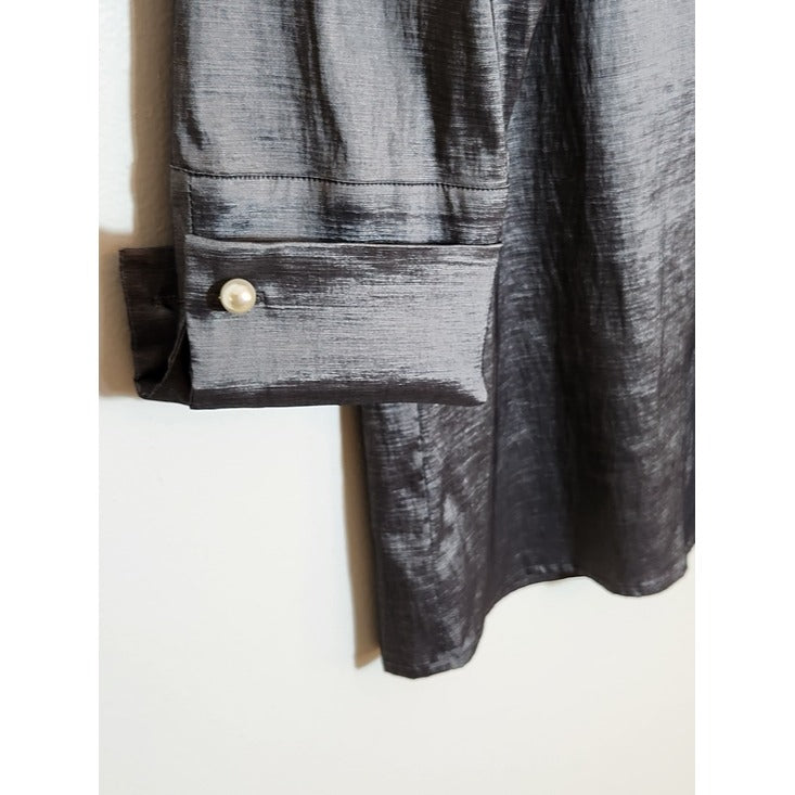 Preston & York Pewter Metallic Tunic with Faux Pearl Accent Size Medium
