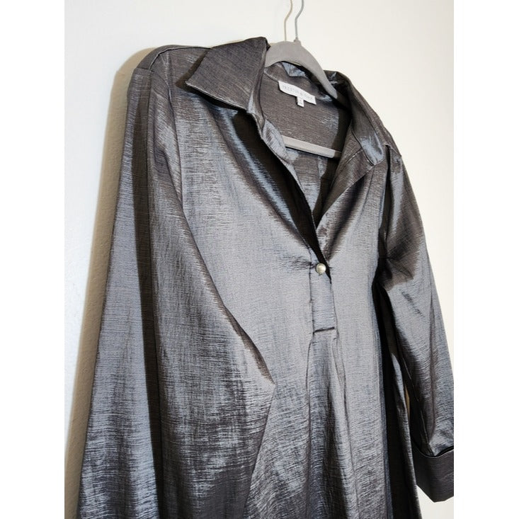 Preston & York Pewter Metallic Tunic with Faux Pearl Accent Size Medium