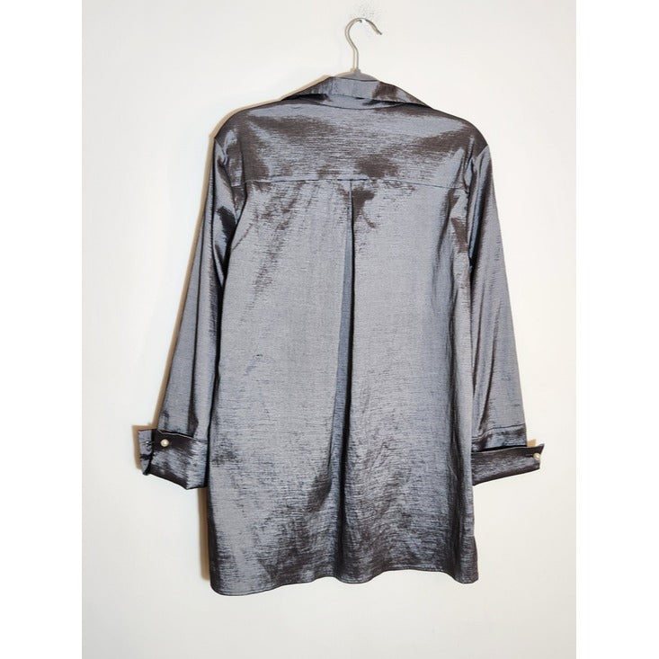 Preston & York Pewter Metallic Tunic with Faux Pearl Accent Size Medium