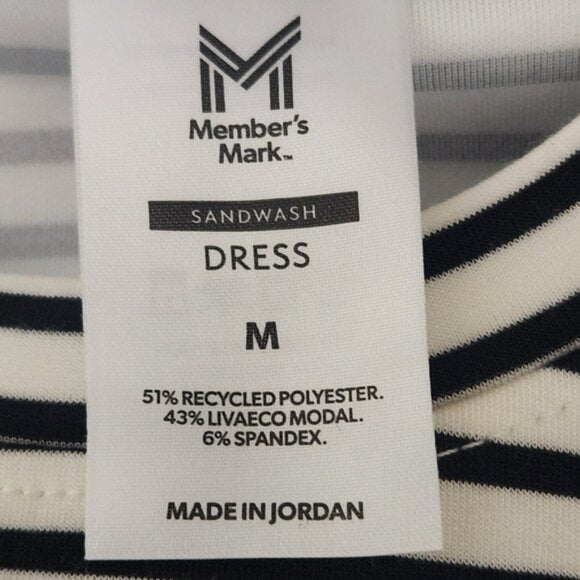 Member’s Mark Black and White Stripe Mini T-Shirt Dress Size Medium NWOT