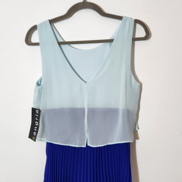 Sangria Sleeveless Blue Maxi Dress with Pleated Skirt Size 6 NWT