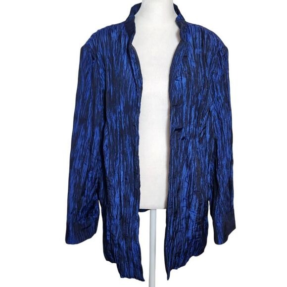 TanJay Navy Crinkle Blazer Size 20W Dark Blue Crinkle Open Jacket