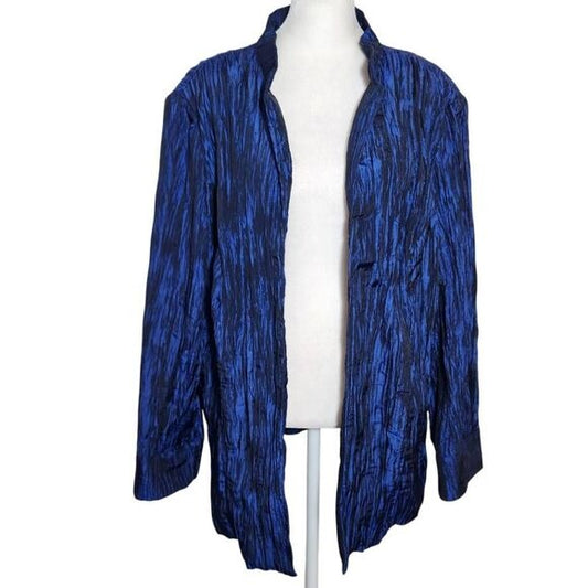 TanJay Navy Crinkle Blazer Size 20W Dark Blue Crinkle Open Jacket