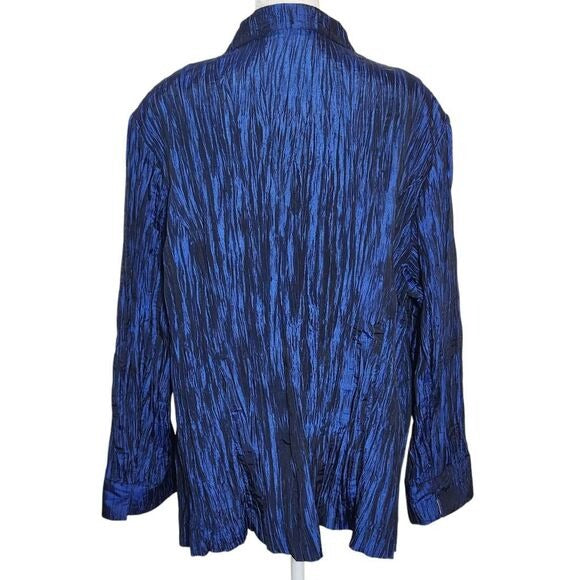 TanJay Navy Crinkle Blazer Size 20W Dark Blue Crinkle Open Jacket