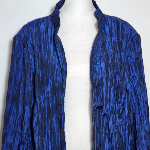 TanJay Navy Crinkle Blazer Size 20W Dark Blue Crinkle Open Jacket