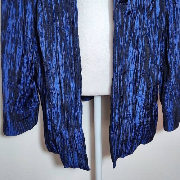 TanJay Navy Crinkle Blazer Size 20W Dark Blue Crinkle Open Jacket