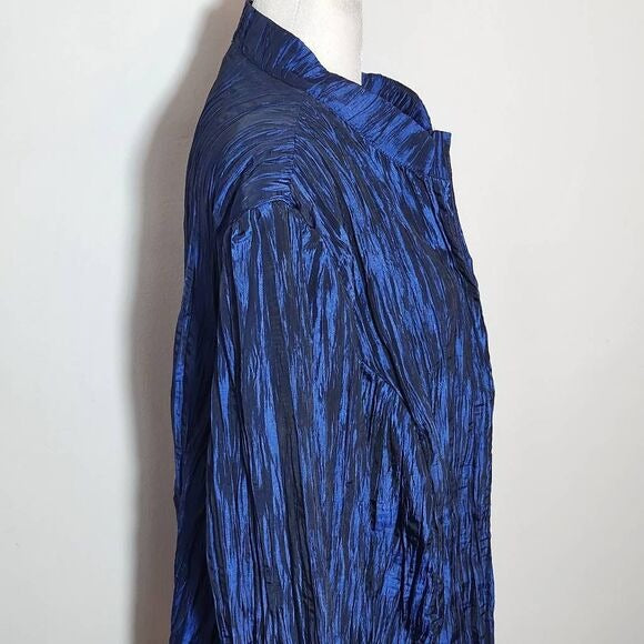 TanJay Navy Crinkle Blazer Size 20W Dark Blue Crinkle Open Jacket