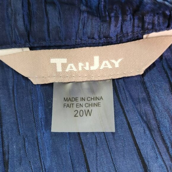TanJay Navy Crinkle Blazer Size 20W Dark Blue Crinkle Open Jacket