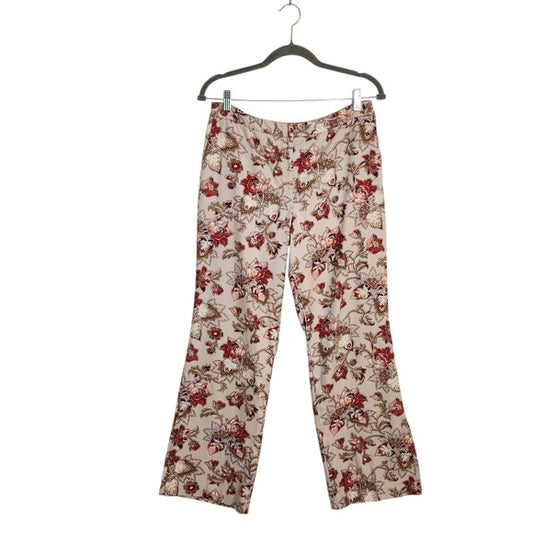LOFT Tan and Pink Floral Print Pants Size 10 Petite