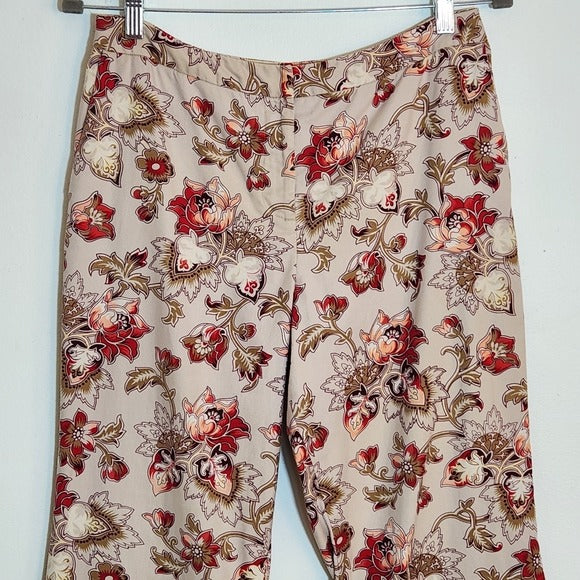 LOFT Tan and Pink Floral Print Pants Size 10 Petite