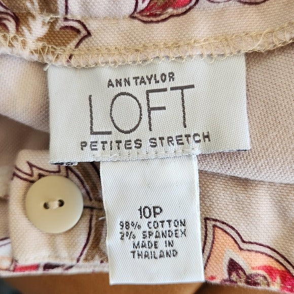 LOFT Tan and Pink Floral Print Pants Size 10 Petite