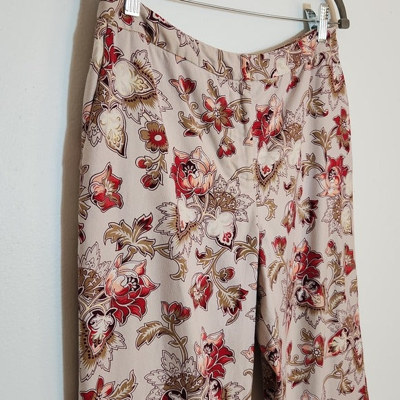 LOFT Tan and Pink Floral Print Pants Size 10 Petite