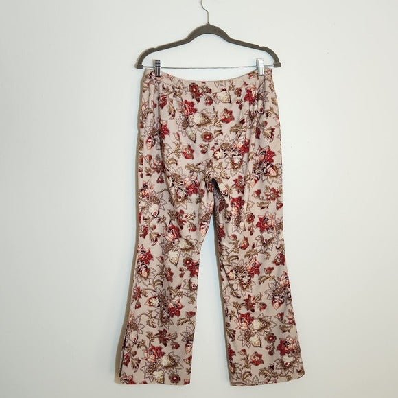 LOFT Tan and Pink Floral Print Pants Size 10 Petite