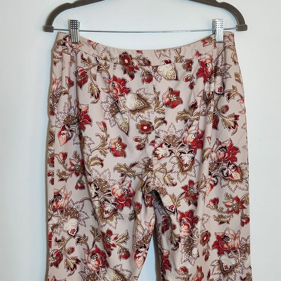 LOFT Tan and Pink Floral Print Pants Size 10 Petite