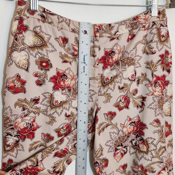 LOFT Tan and Pink Floral Print Pants Size 10 Petite