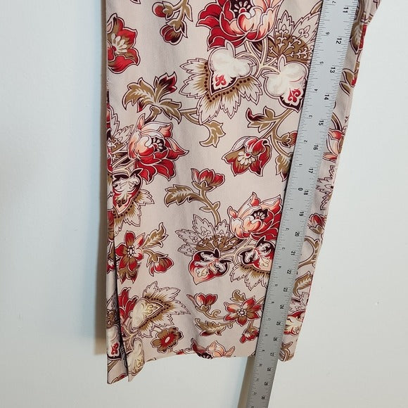 LOFT Tan and Pink Floral Print Pants Size 10 Petite