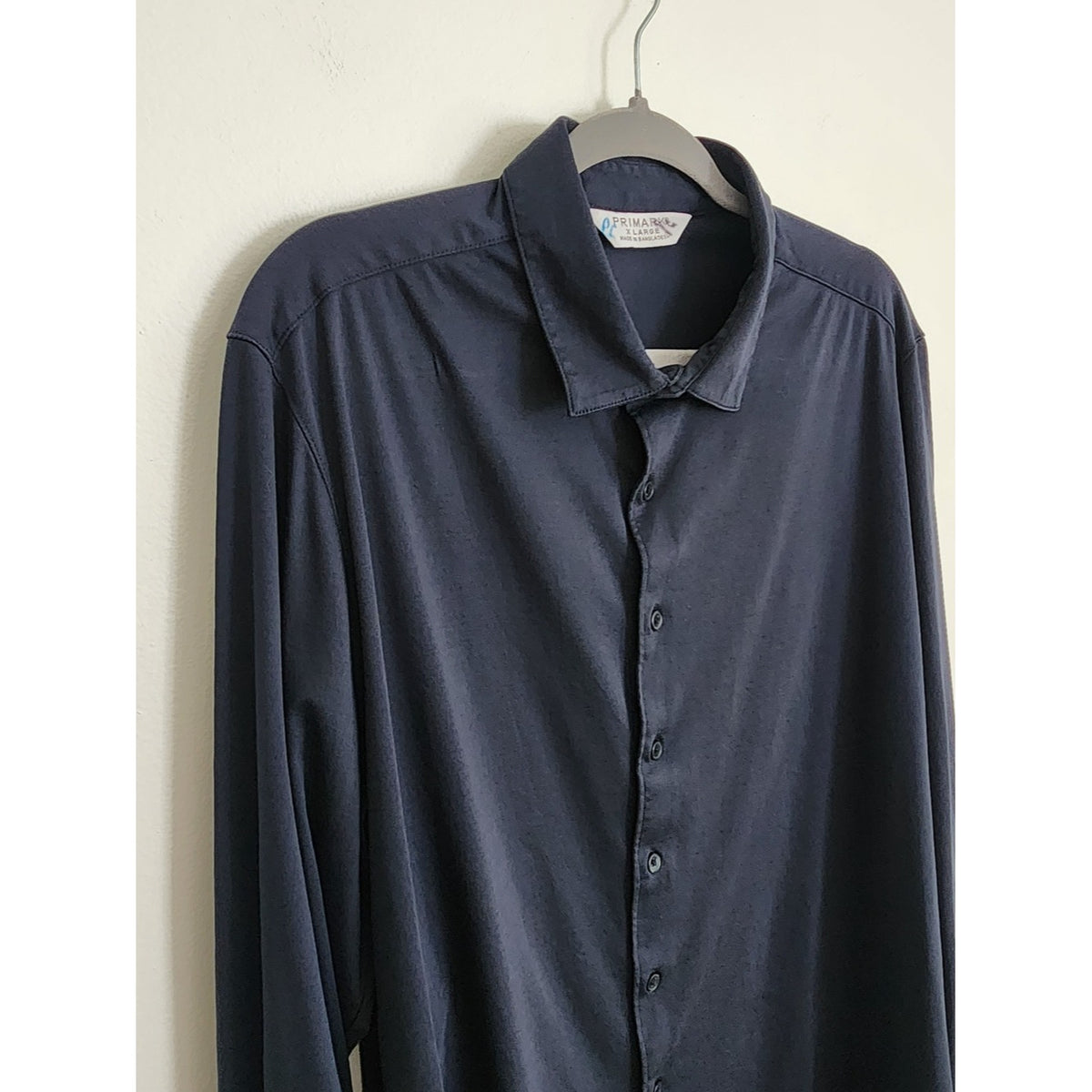 Primark Mens Dark Navy Knit Long Sleeve Button Down Shirt Size XL